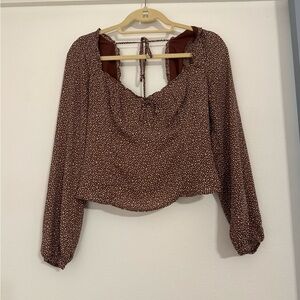 Abercrombie & Fitch Mauve Polka Dot Sweetheart Neckline Long Sleeve Blouse